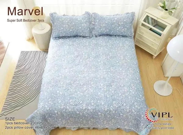 Poly_Cotton_Floral_Leafy_Print_Blue_Bedsheet_With_Pillow_Set