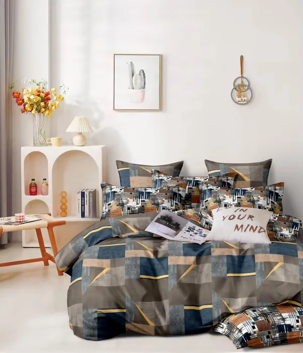 Polyester_Abstract_Geometric_Print_Grey_Black_Quilted_Blanket_Set
