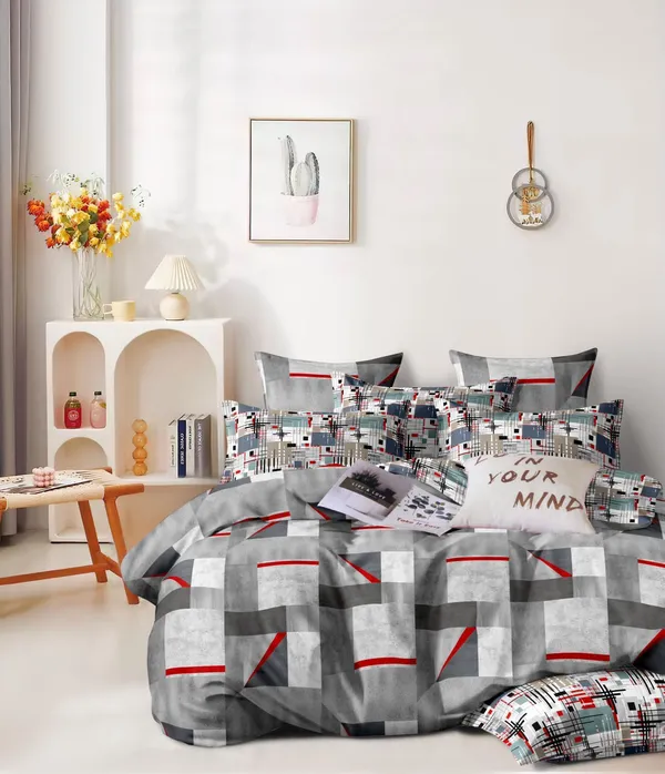 Polyester_Geometric_Print_Grey_White_Red_Blanket_Set