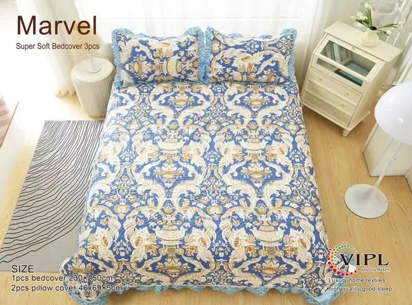 Poly_Cotton_Traditional_Floral_Ornamental_Print_Blue_Bedsheet_With_Pillow_Set