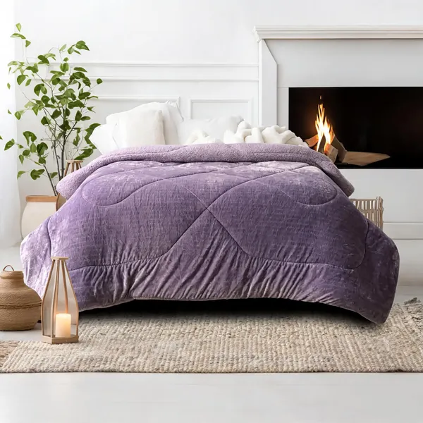Polyester_Solid_Curved_Quilted_Purple_Blanket_Set