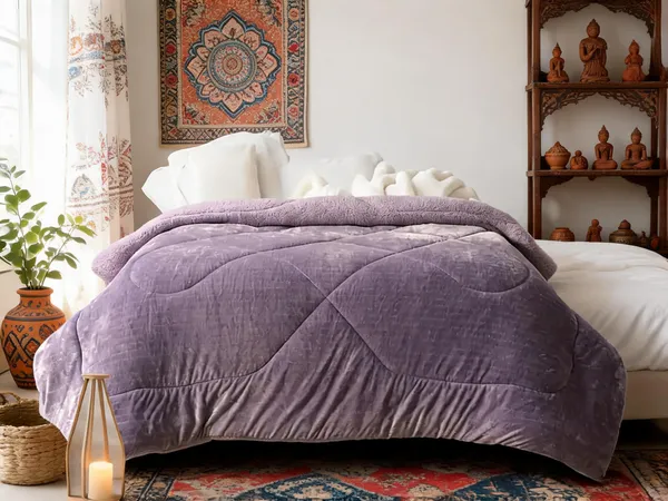 Polyester_Solid_Curved_Quilted_Purple_Blanket_Set