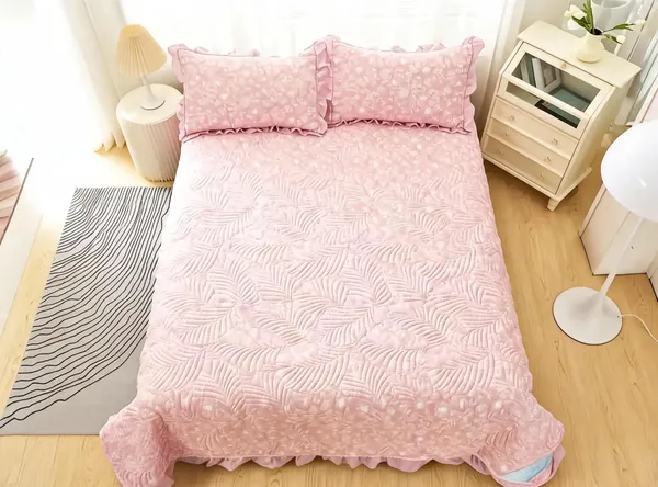 Poly_Cotton_Leaf_Print_Pink_Bedsheet_With_Pillow_Set