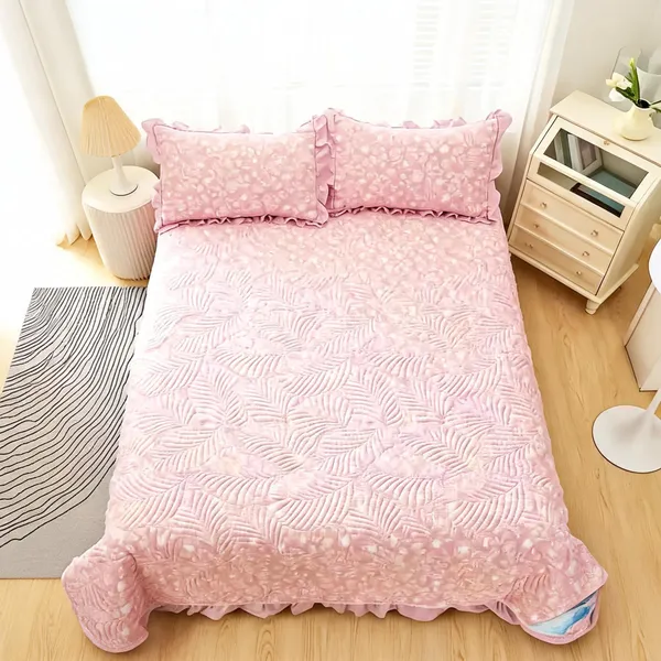 Poly_Cotton_Leaf_Print_Pink_Bedsheet_With_Pillow_Set