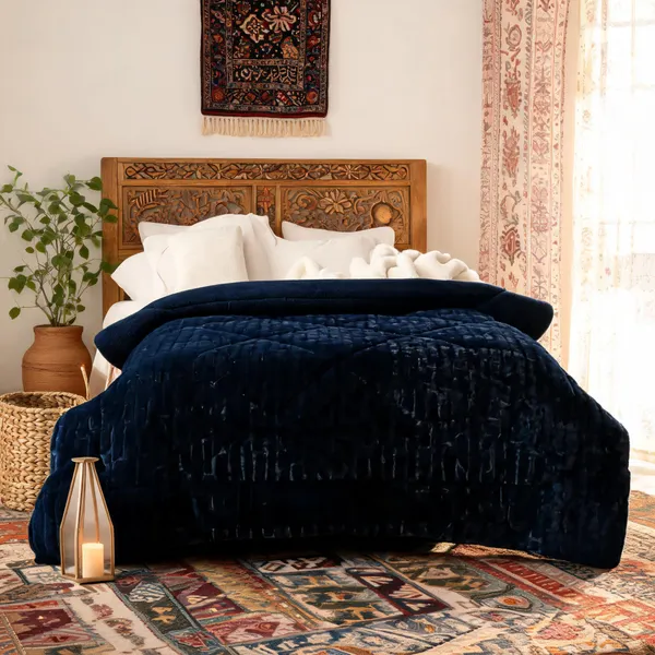 Polyester_Solid_Navy_Blue_Plush_Blanket_Set