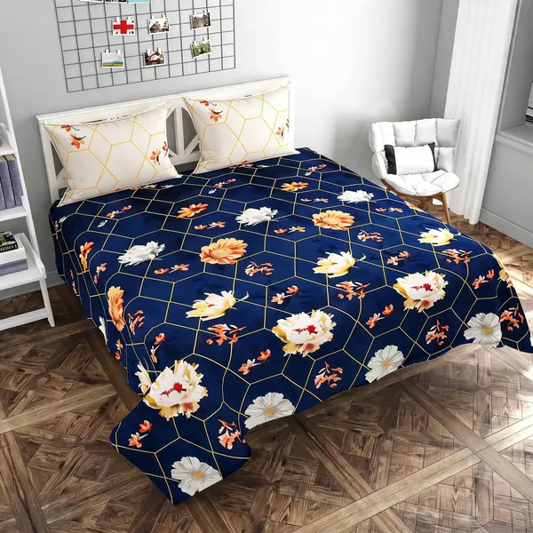Poly_Cotton_Floral_Geometric_Navy_Bedsheet_With_Pillow_Set
