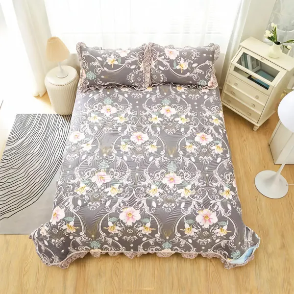 Poly_Cotton_Floral_Vine_Ornamental_Print_Grey_Bedsheet_With_Pillow_Set