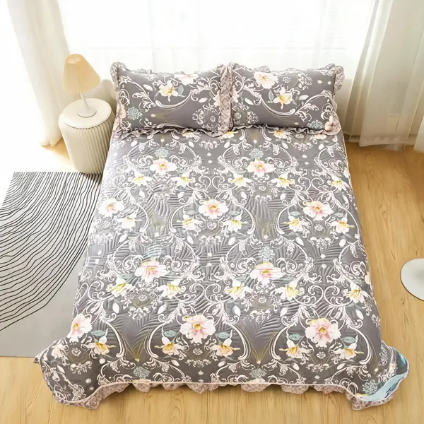 Poly_Cotton_Floral_Vine_Ornamental_Print_Grey_Bedsheet_With_Pillow_Set