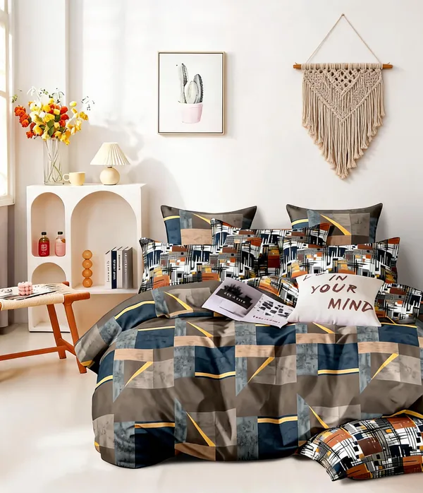 Polyester_Abstract_Geometric_Print_Grey_Black_Quilted_Blanket_Set