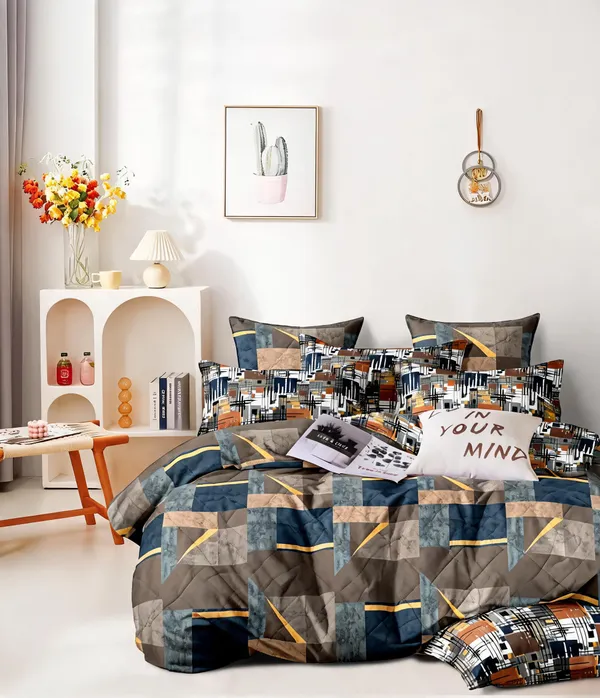 Polyester_Abstract_Geometric_Print_Grey_Black_Quilted_Blanket_Set