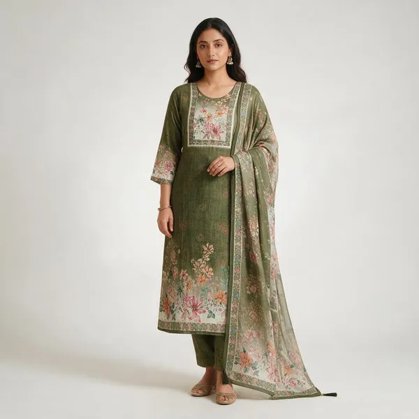 Green_Floral_Print_Straight_Kurta_Set_For_Women