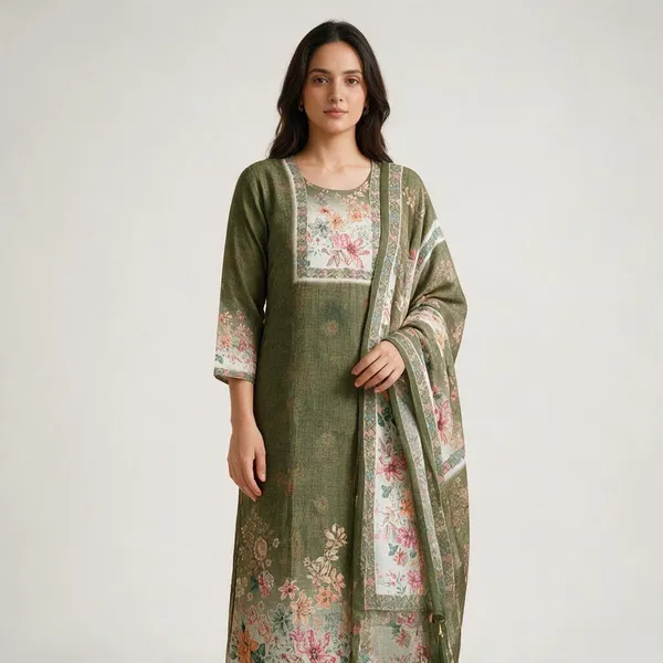 Green_Floral_Print_Straight_Kurta_Set_For_Women