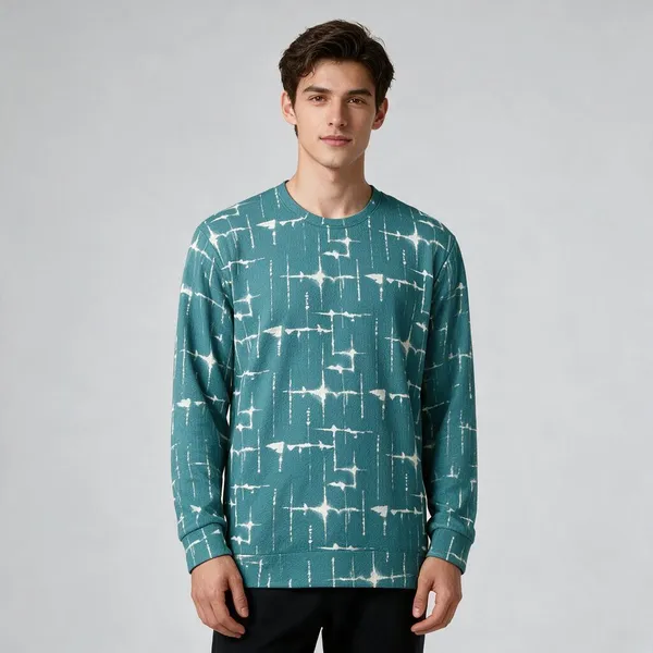 Turquoise_Printed_Full_Sleeve_T-shirt_For_Men