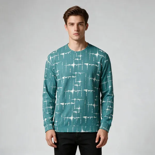 Turquoise_Printed_Full_Sleeve_T-shirt_For_Men