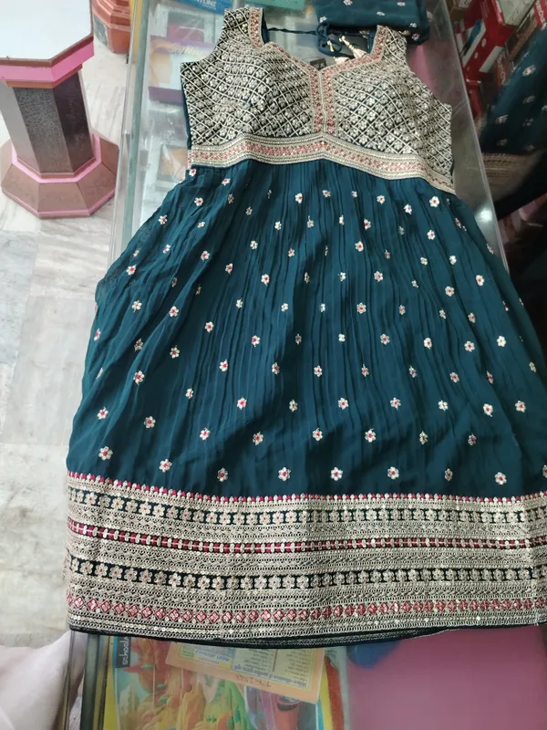 Teal_Floral_Anarkali_Dress_for_Girls