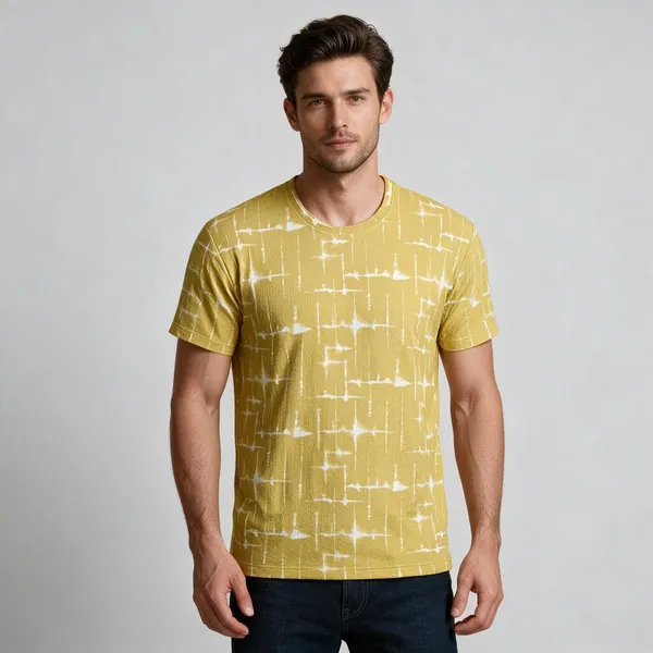 Mustard_Textured_Regular_T-shirt_For_Men