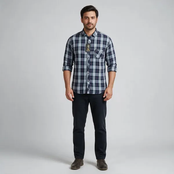 Navy_Grey_Oxford_Checked_Shirt_for_Men