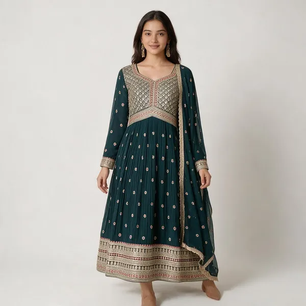 Teal_Floral_Anarkali_Dress_for_Girls