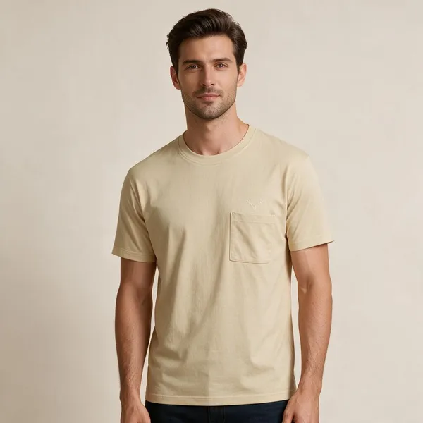 Beige_Casual_Round_Neck_T-Shirt_for_Men