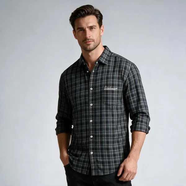 Black_Cotton_Plaid_Casual_Shirt_for_Men
