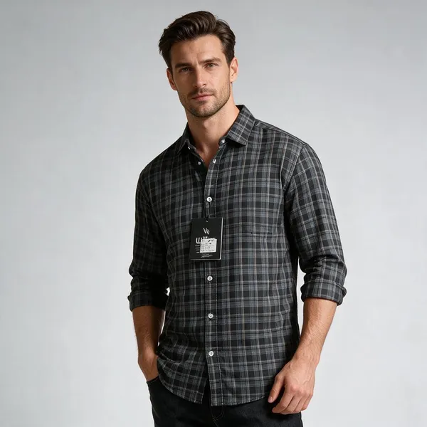 Black_Cotton_Plaid_Casual_Shirt_for_Men