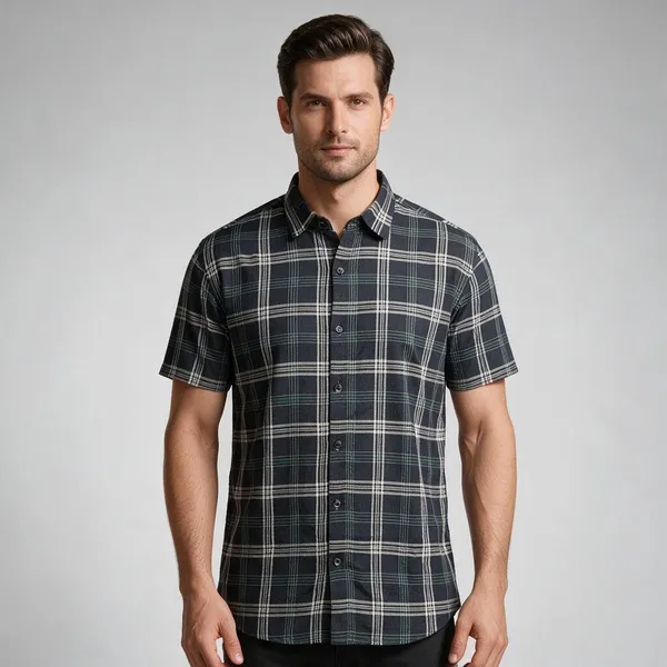 Navy_Plaid_Short_Sleeve_Shirt_for_Men