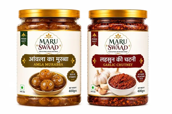 Maru_Swaad_Aamla_Ka_Murabba_Garlic_Chutney_Pickle_Combo_Pack_Of_2_400_Grams_Each