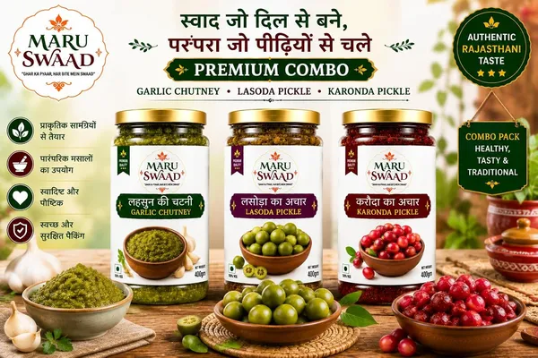 Maru_Swaad_Garlic_Chutney_Lasoda_Karonda_Pickle_Combo_Pack_Of_3_400_Grams_Each