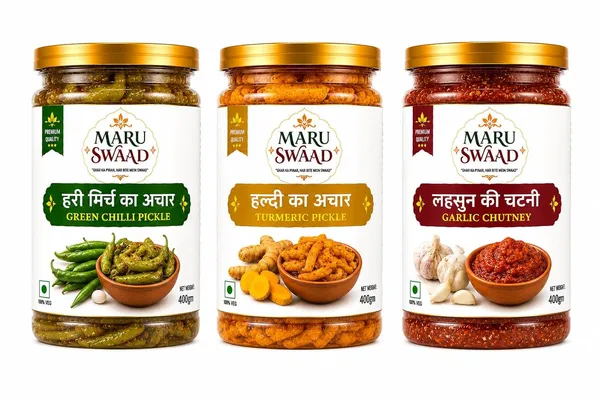Maru_Swaad_Garlic_Chutney_Green_Chillies_Haldi_Pickle_Combo_Pack_Of_3_400_Grams_Each