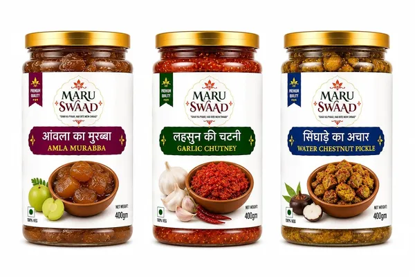 Maru_Swaad_Aamla_Ka_Murabba_Garlic_Chutney_Singade_Pickle_Combo_Pack_Of_3_400_Grams_Each