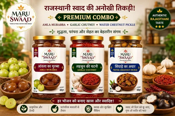 Maru_Swaad_Aamla_Ka_Murabba_Garlic_Chutney_Singade_Pickle_Combo_Pack_Of_3_400_Grams_Each