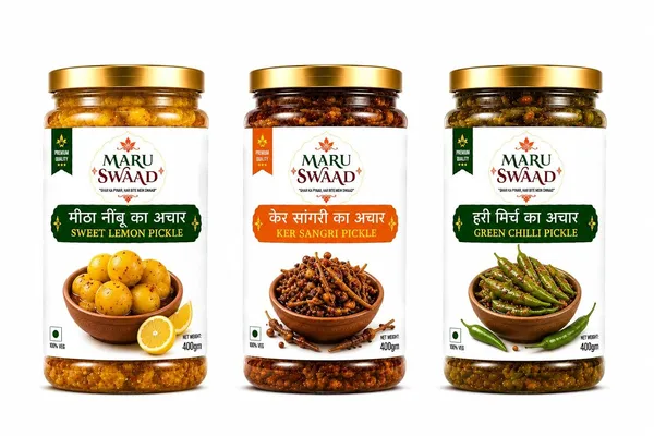Maru_Swaad_Green_Chillies_Kair_Sweet_Lemon_Pickle_Combo_Pack_Of_3_400_Grams_Each