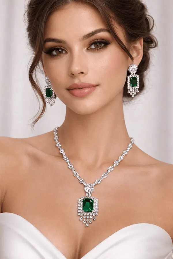 Silver-Tone_Statement_Necklace_And_Earrings_Set_for_Women