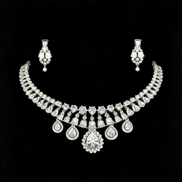 Silver_Stainless_Steel_Teardrop_Stone_Layered_Necklace_Set_For_Women