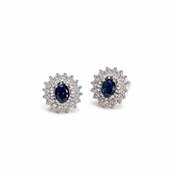Silver_Stainless_Steel_Blue_Stone_Floral_Stud_Earrings_For_Women