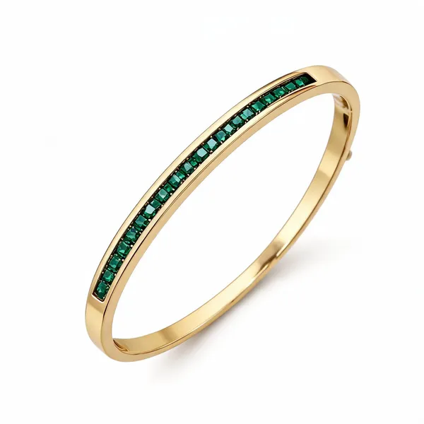 Green_Gold_Stainless_Steel_Emerald_Stone_Slim_Bangle_For_Women