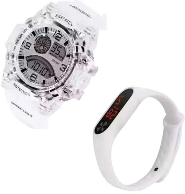 ZYVRA_White_Faux_Leather_Digital_Watch_For_Unisex