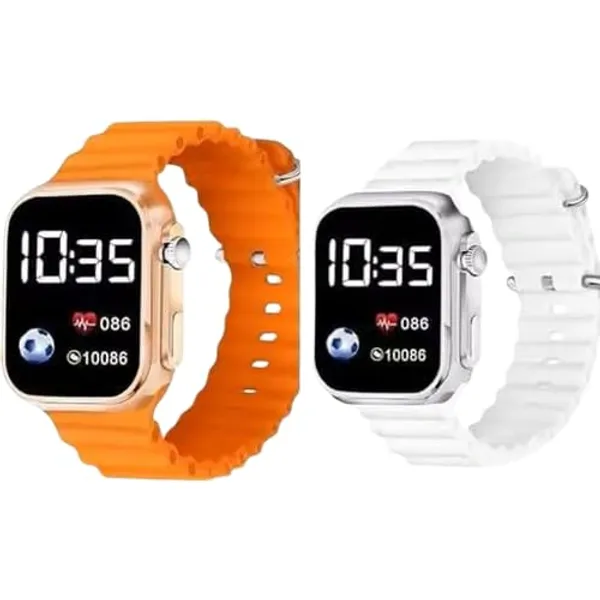 ZYVRA_White_&_orange_Faux_Leather_Digital_Watch_For_Unisex