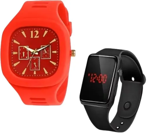 ZYVRA_Red,_Black_Faux_Leather_Analog_Watch_For_Unisex