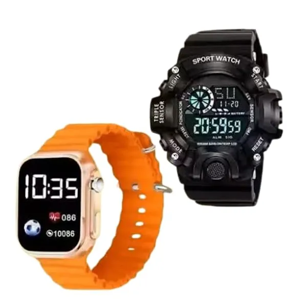 ZYVRA_Black_&_Orange_Faux_Leather_Digital_Watch_For_Unisex