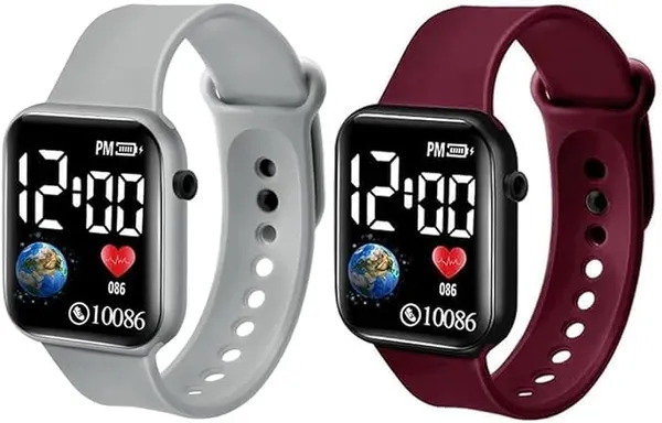 ZYVRA_Grey_&_Maroon_Faux_Leather_Digital_Watch_For_Unisex
