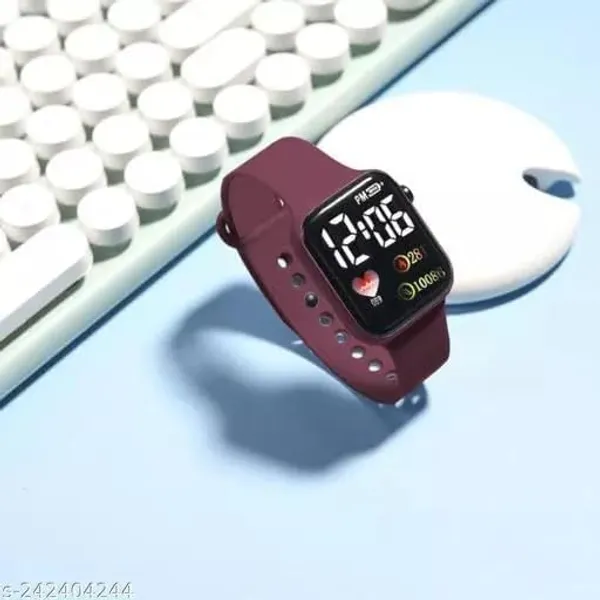 ZYVRA_Grey_&_Maroon_Faux_Leather_Digital_Watch_For_Unisex