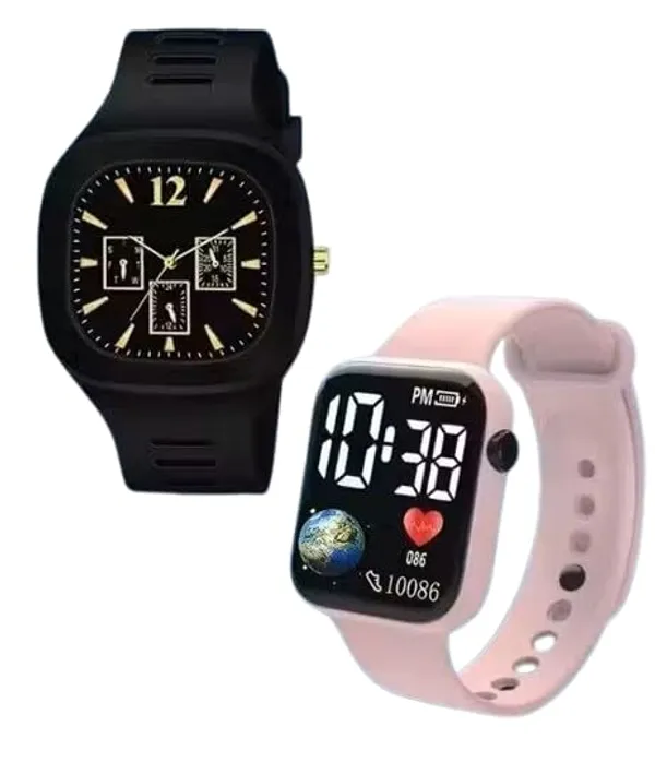 ZYVRA_Black_&_Pink_Faux_Leather_Digital_Watch_For_Unisex