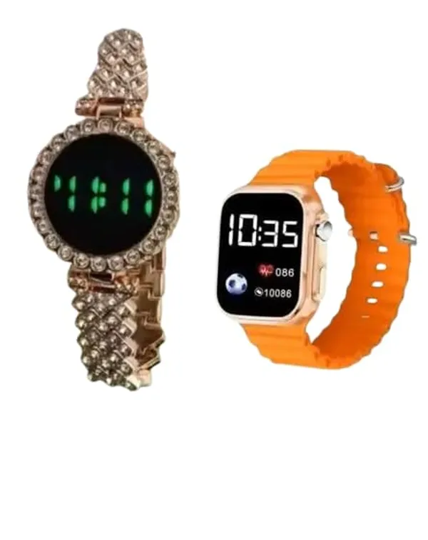 ZYVRA_Orange_&_Gold_Faux_Leather_Digital_Watch_For_Unisex