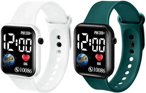 ZYVRA_White,_Green_Faux_Leather_Digital_Watch_For_Unisex