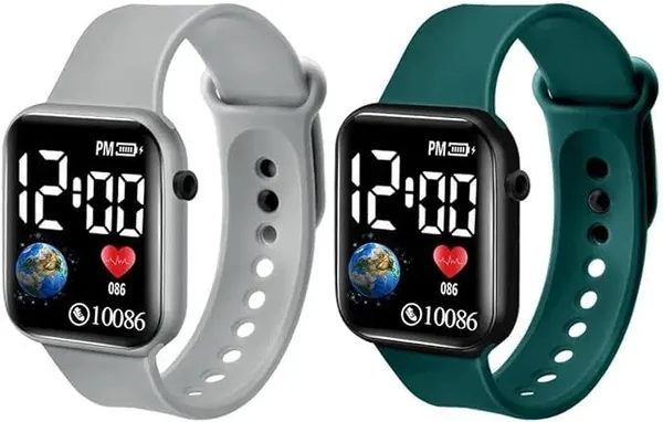 ZYVRA_Grey,_Green_Faux_Leather_Digital_Watch_For_Unisex