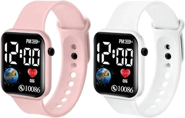 ZYVRA_Pink,_White_Faux_Leather_Digital_Watch_For_Unisex