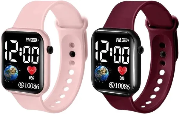 ZYVRA_Pink,_Maroon_Faux_Leather_Digital_Watch_For_Unisex