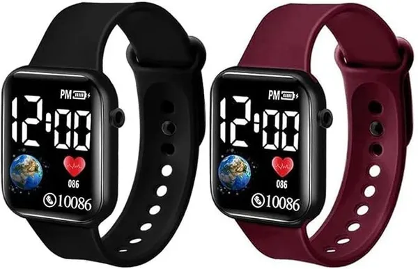 ZYVRA_Black,_Maroon_Faux_Leather_Digital_Watch_For_Unisex