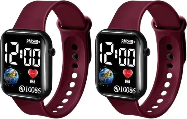 ZYVRA_Maroon_Faux_Leather_Digital_Watch_For_Unisex